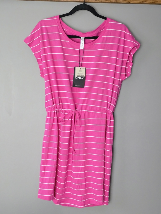 Only Dresses & Skirts - Casual, striped drawstring midi dress with a relaxed silhouette. Organic Cotton